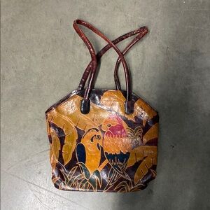 Vintage leather tropical birds handbag shoulder bag